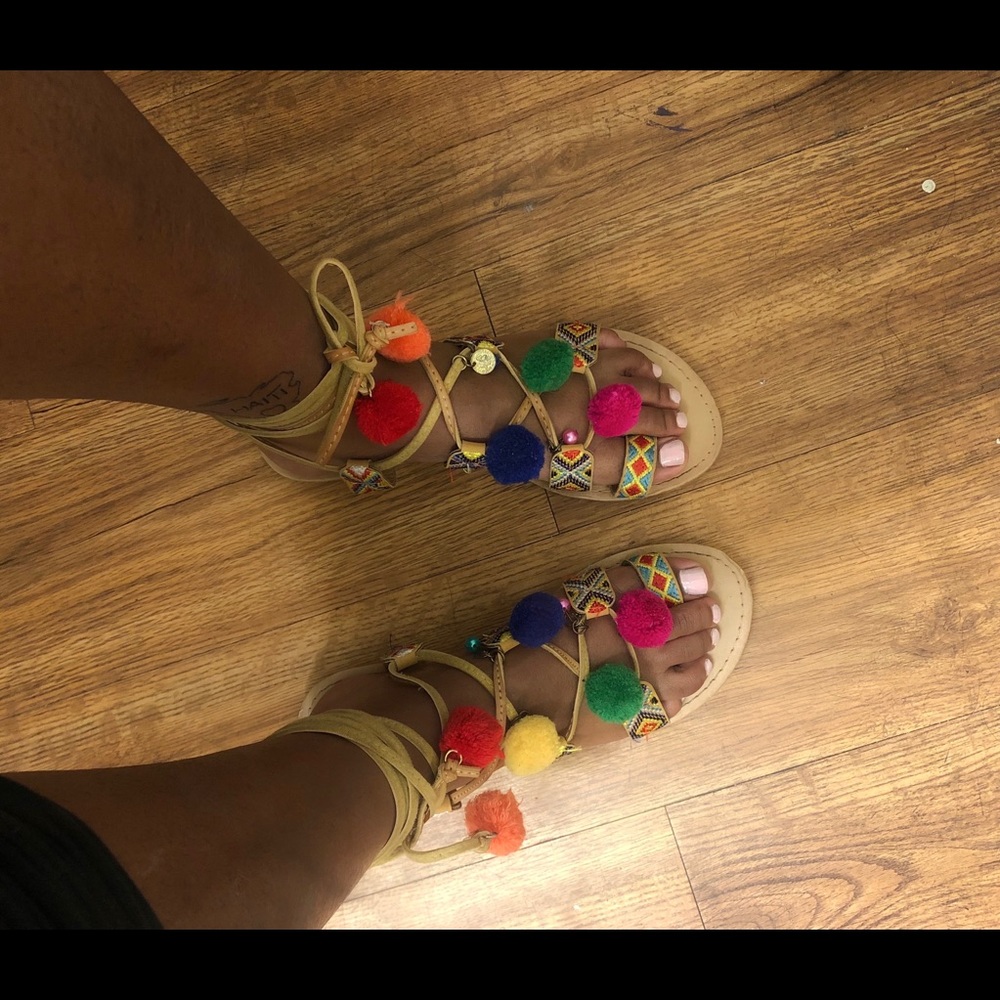 Multi-color Pom Pom sandals